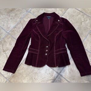 White House Black Market Dark Academia Wine Merlot Peplum Corduroy Jacket Size 6